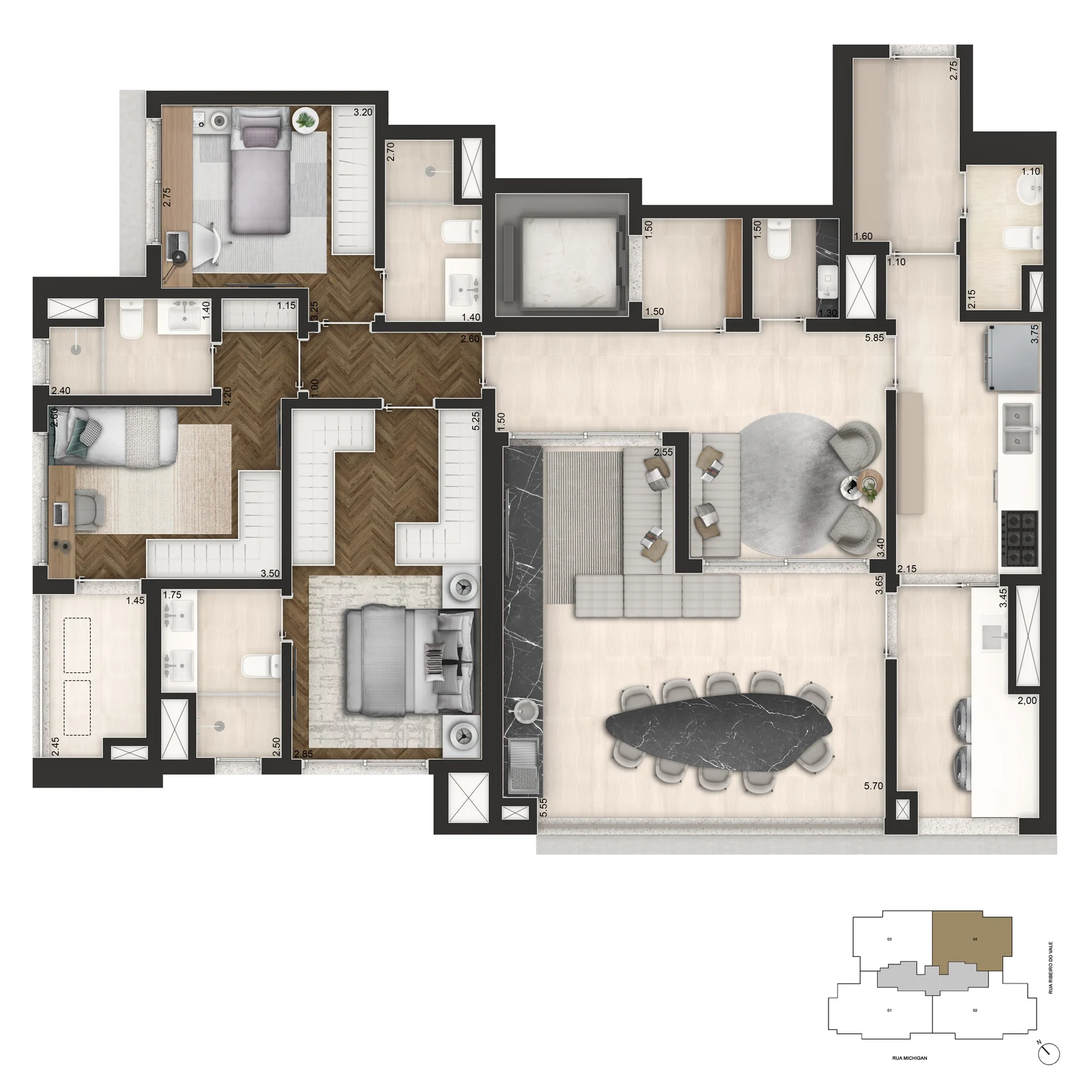 Planta padrão — 145 m²