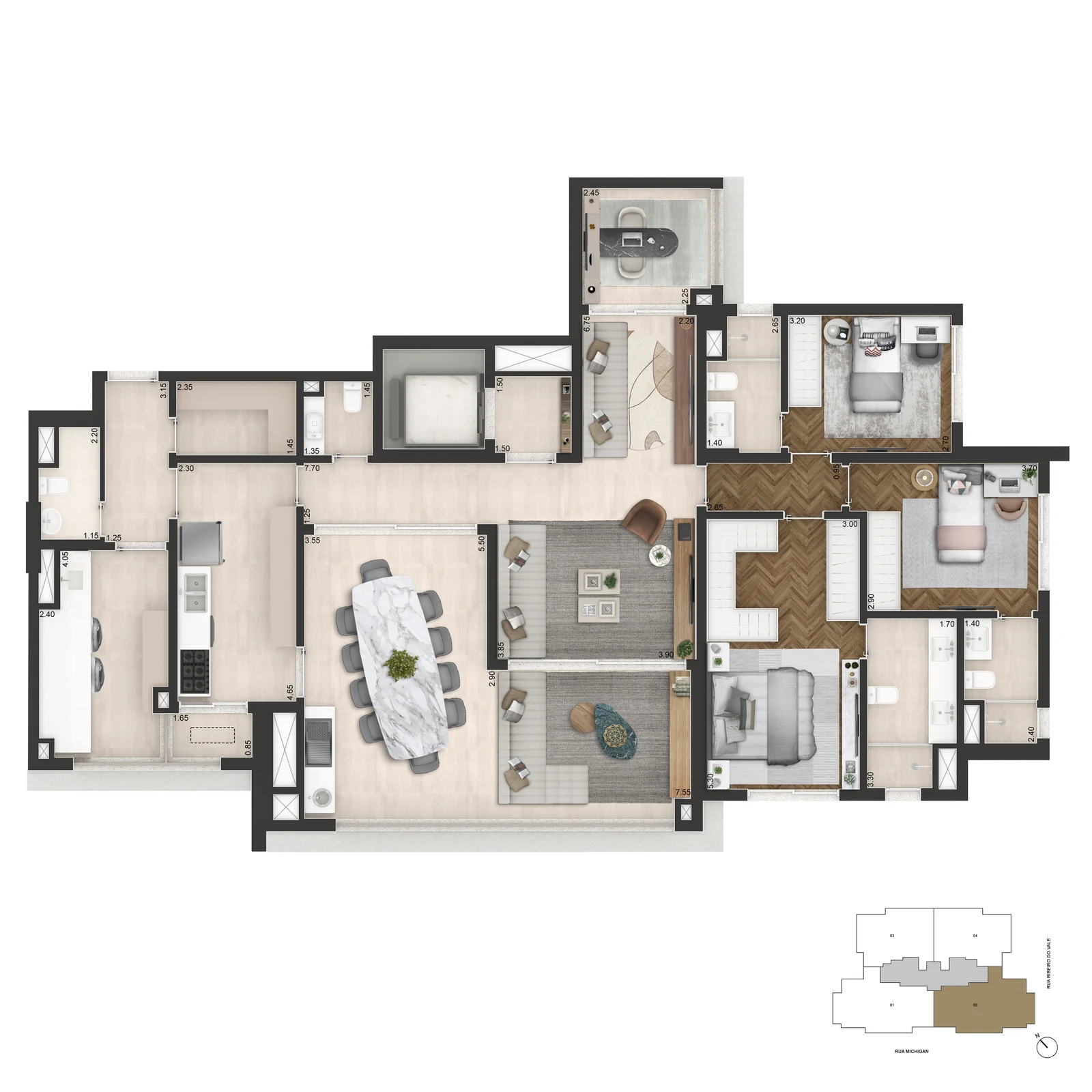 Planta padrão — 178 m²