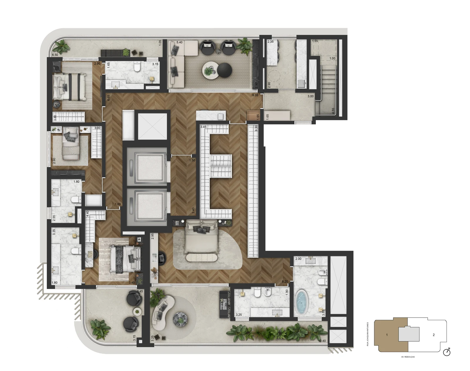 Duplex 516,4 m² — pavimento inferior