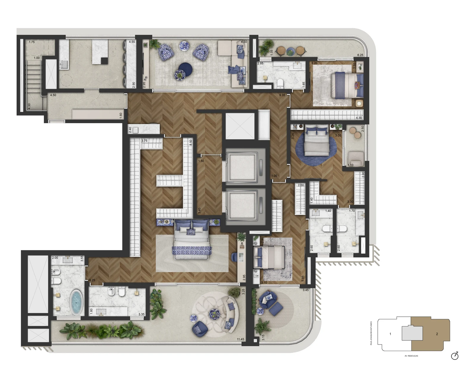 Duplex 591,5 m² — pavimento inferior