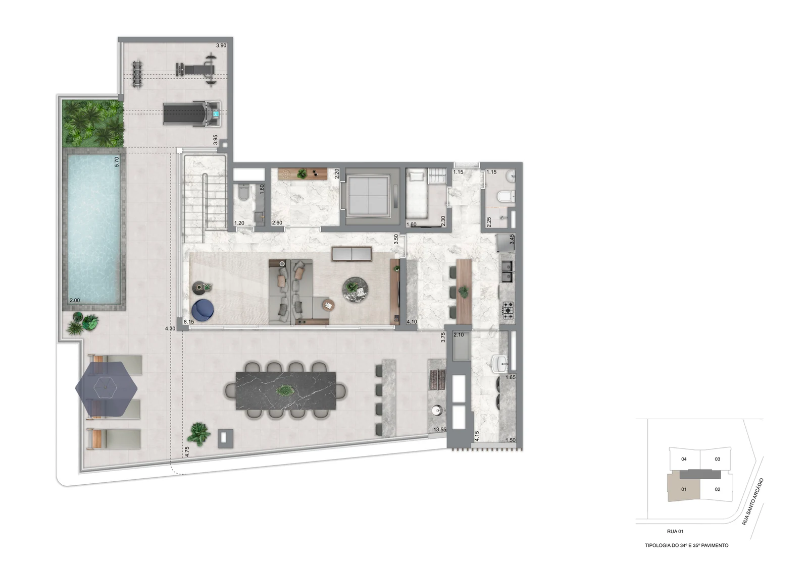 Cobertura duplex 320 m² · pavimento superior