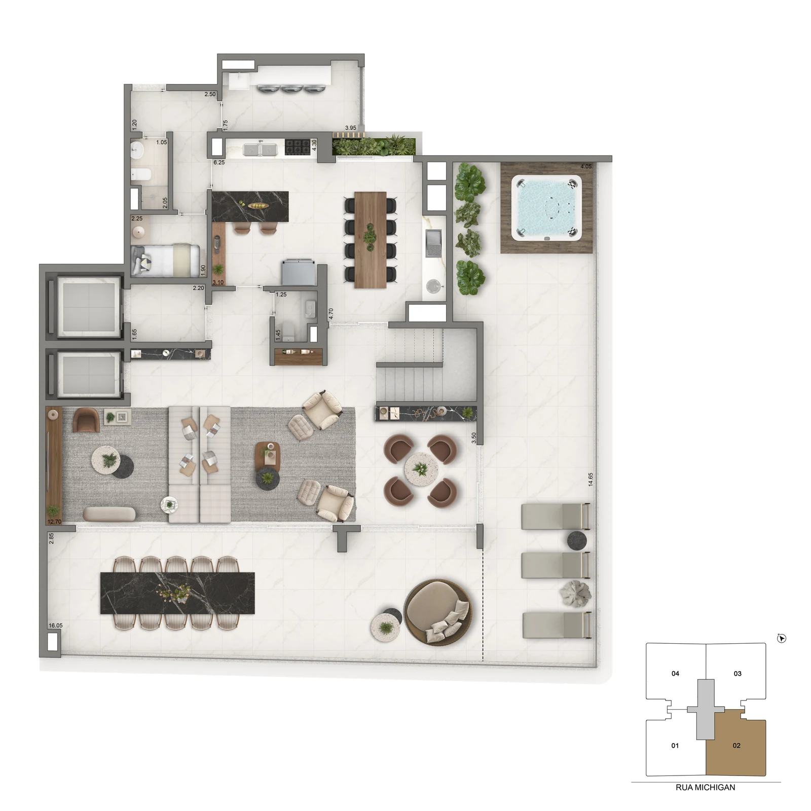 Duplex 437 m² — pavimento inferior