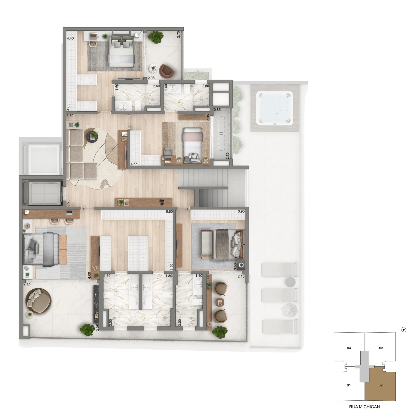 Duplex 437 m² — pavimento superior