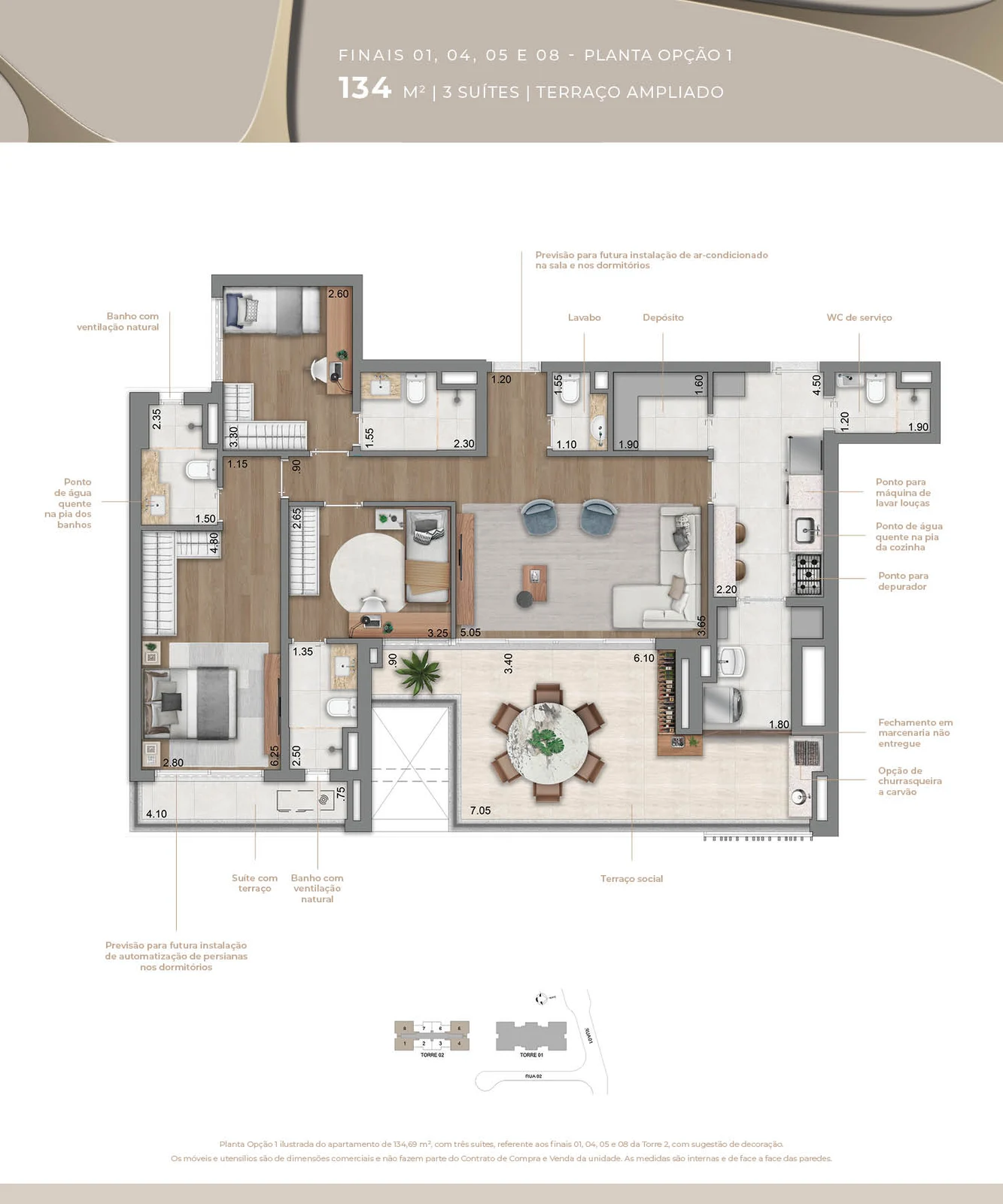 Torre 2 · 134 m² · 3 suítes