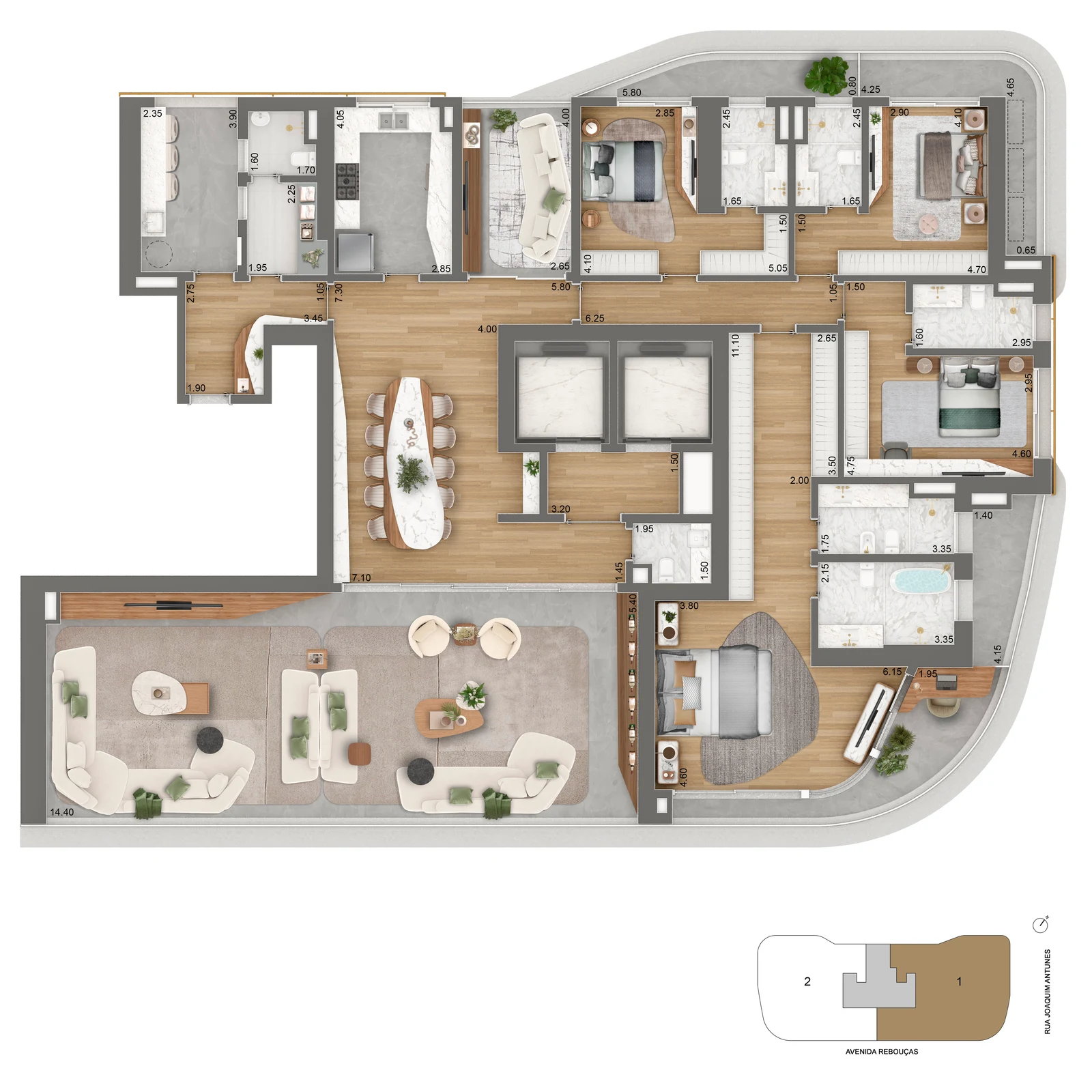 Planta tipo 379 m² · 4 suítes — final 1