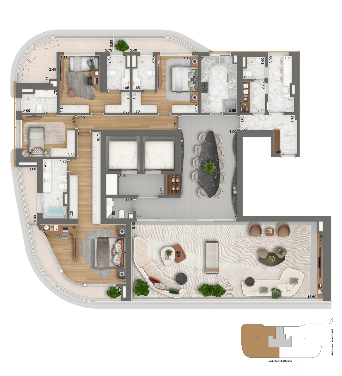 Planta tipo 339 m² · 4 suítes — final 2
