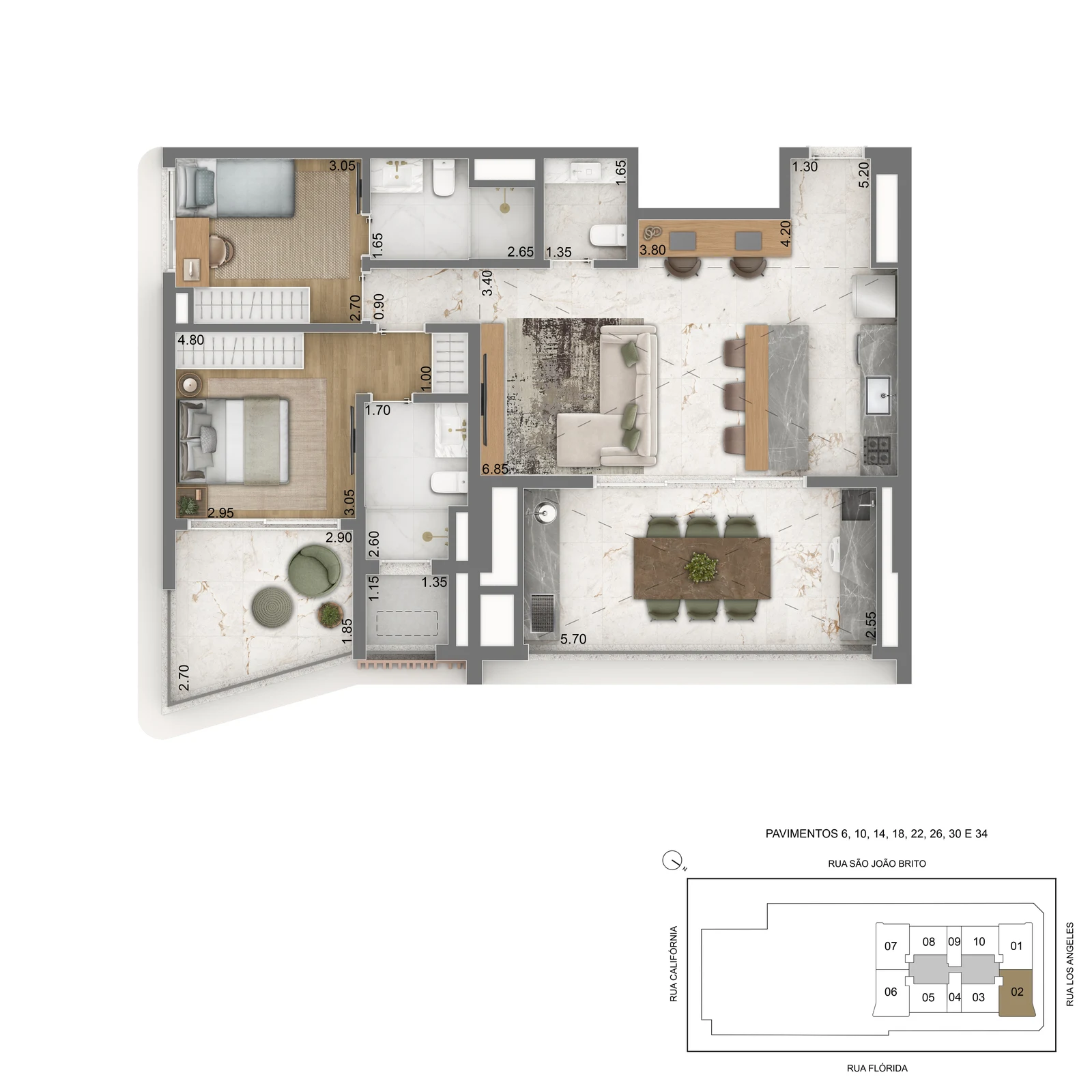 98 m² · pé-direito duplo