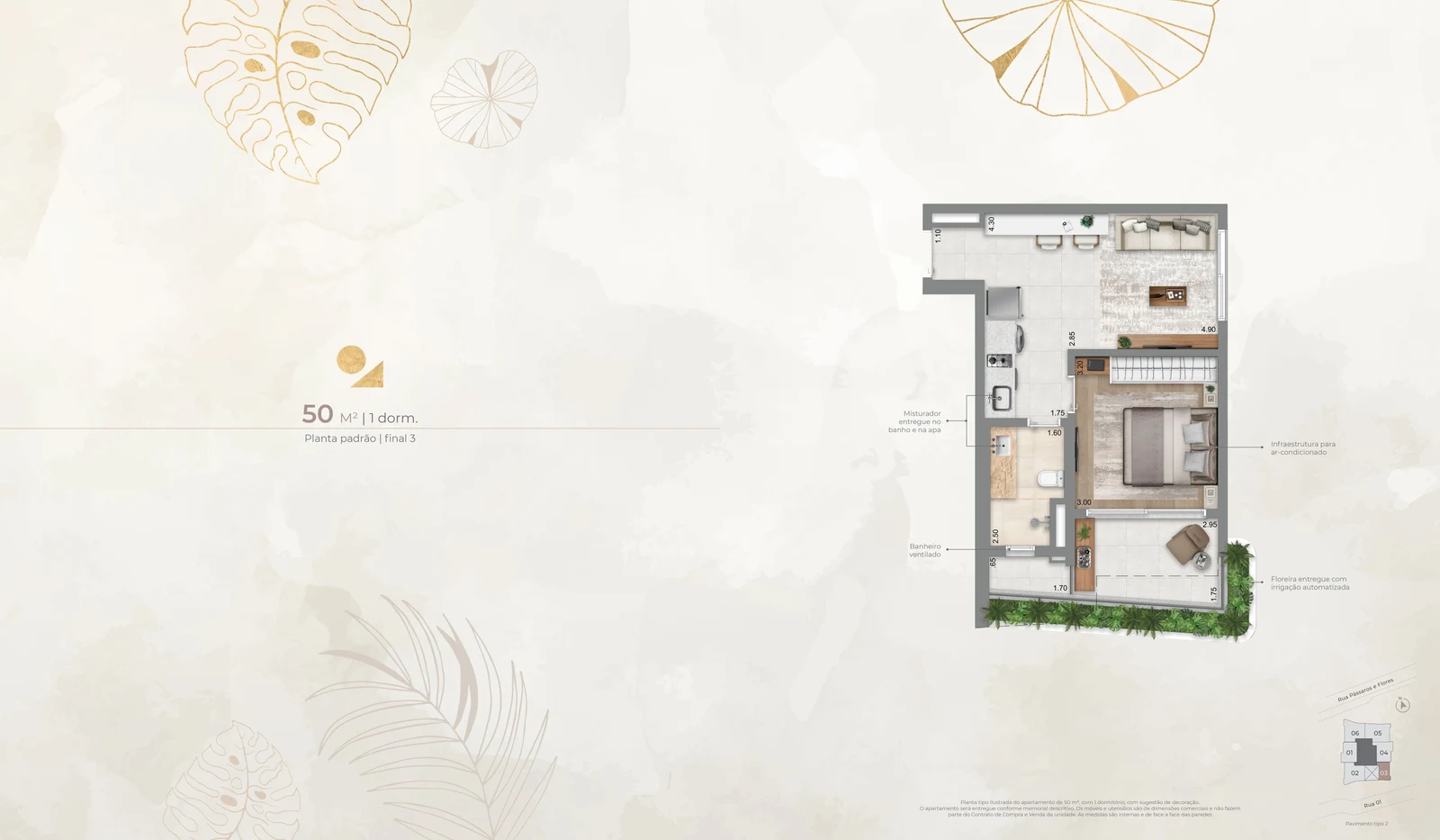 50 m² · 1 dormitório