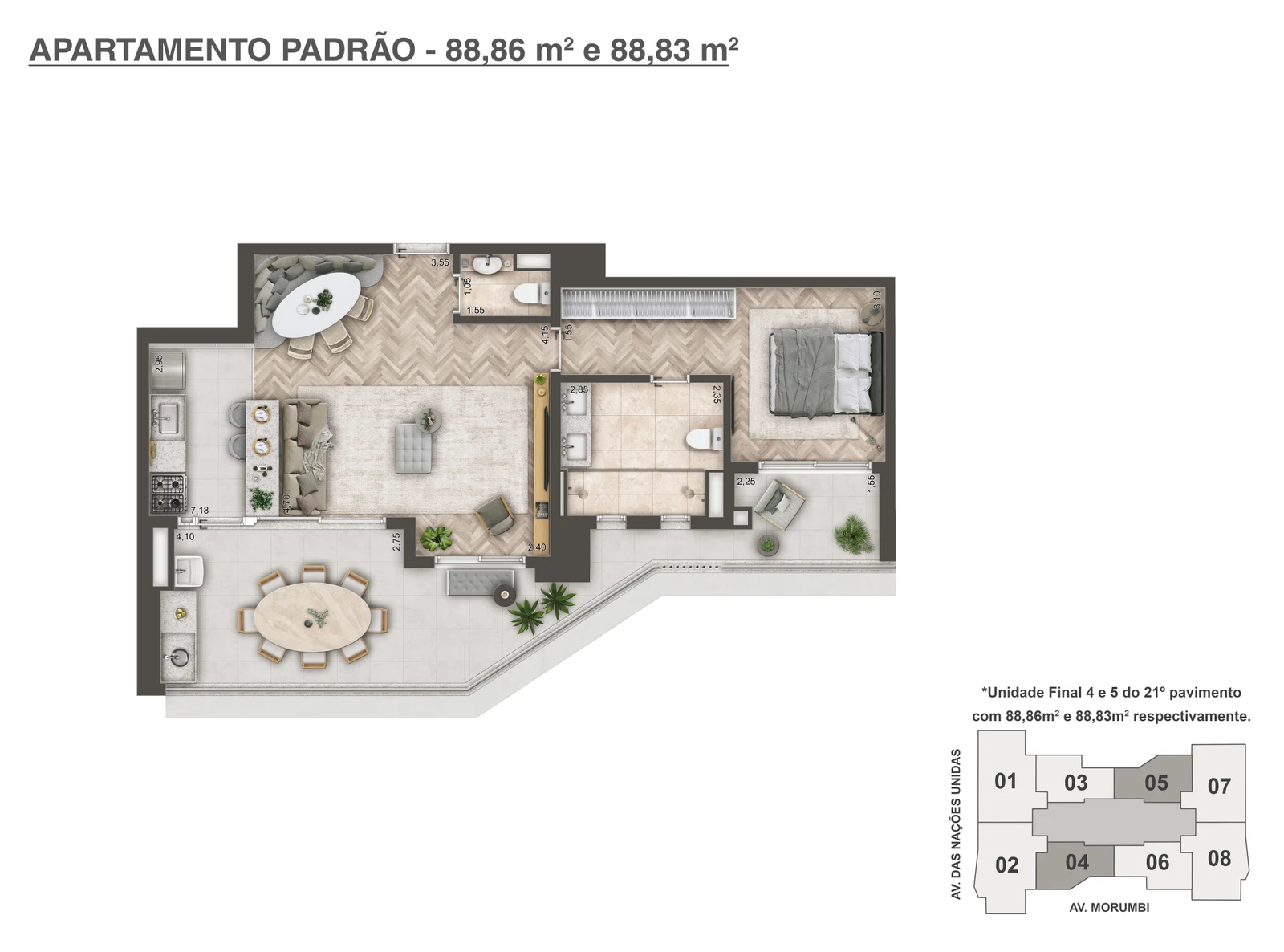 Planta padrão — 88 m²