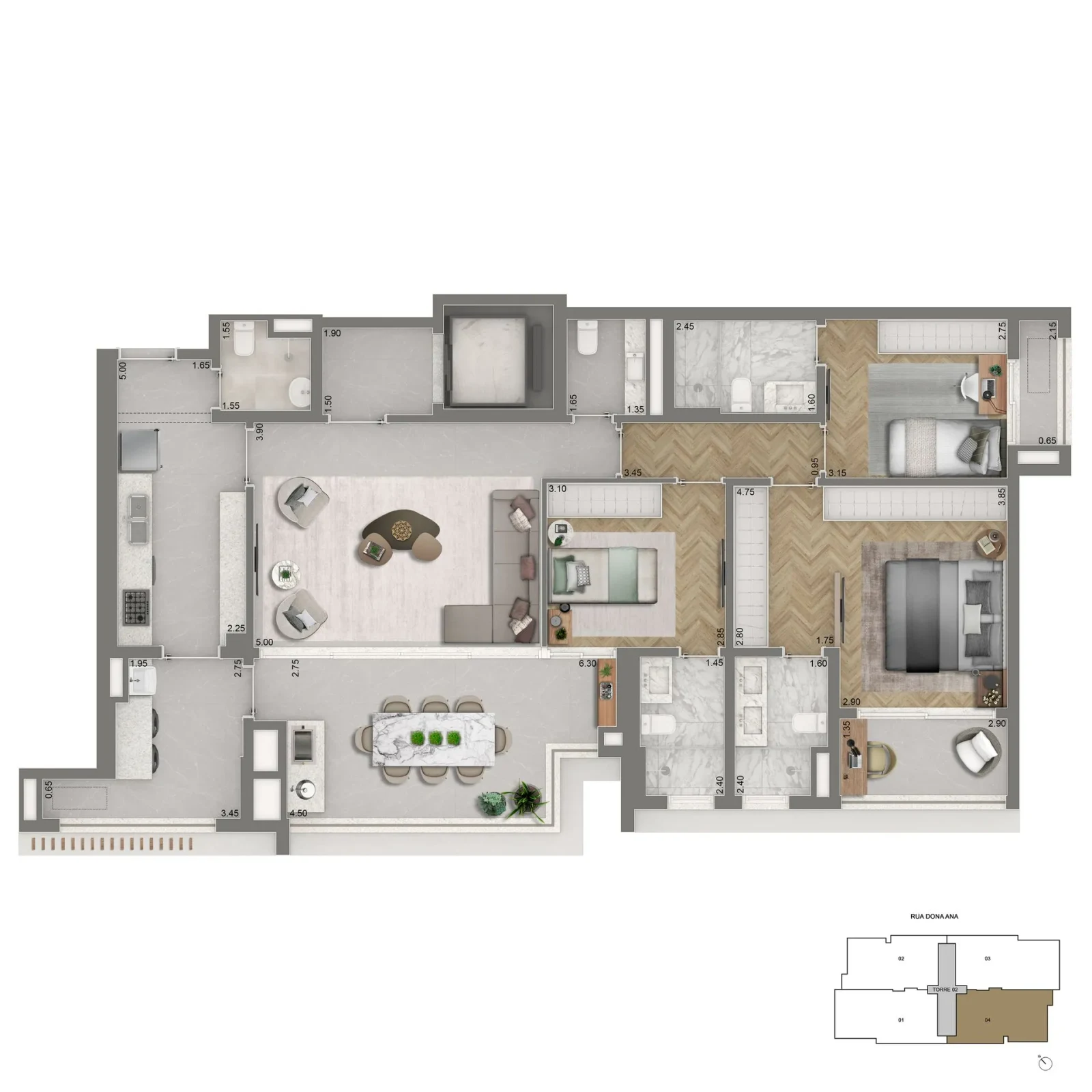 Planta padrão 139 m² · até 3 suítes