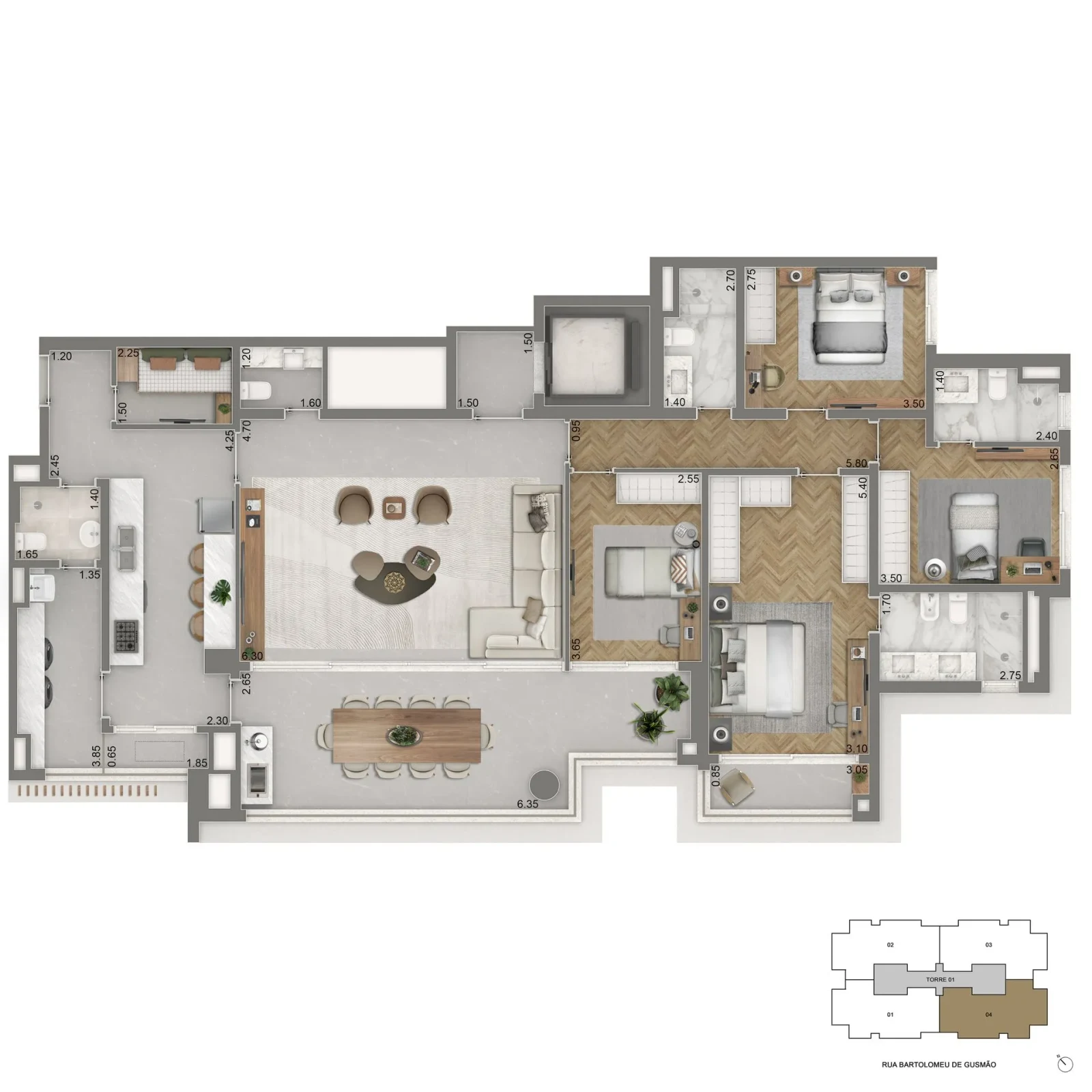 Planta padrão 177 m² · 3 suítes