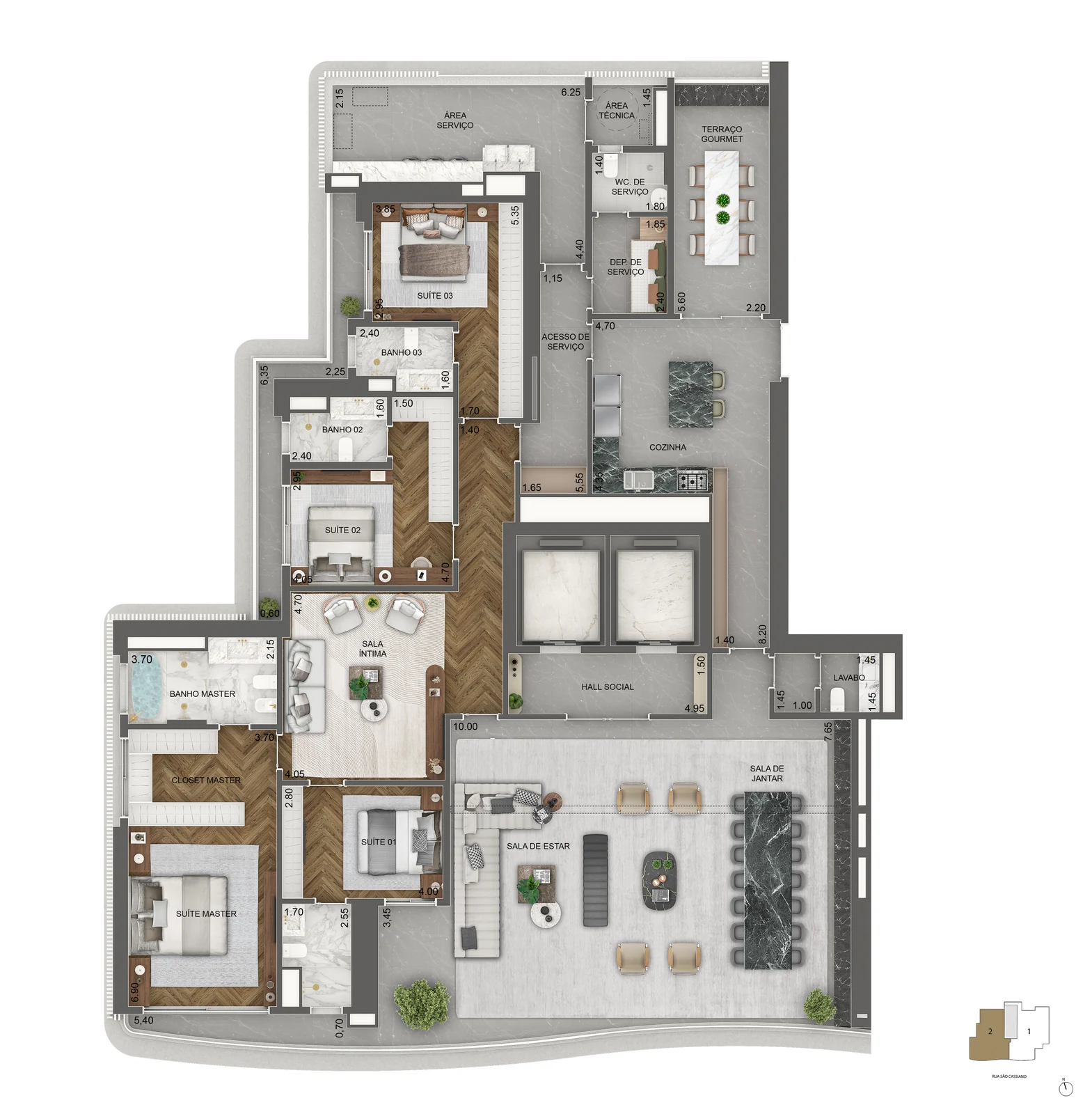 Apartamento 348 m² · 3 suítes